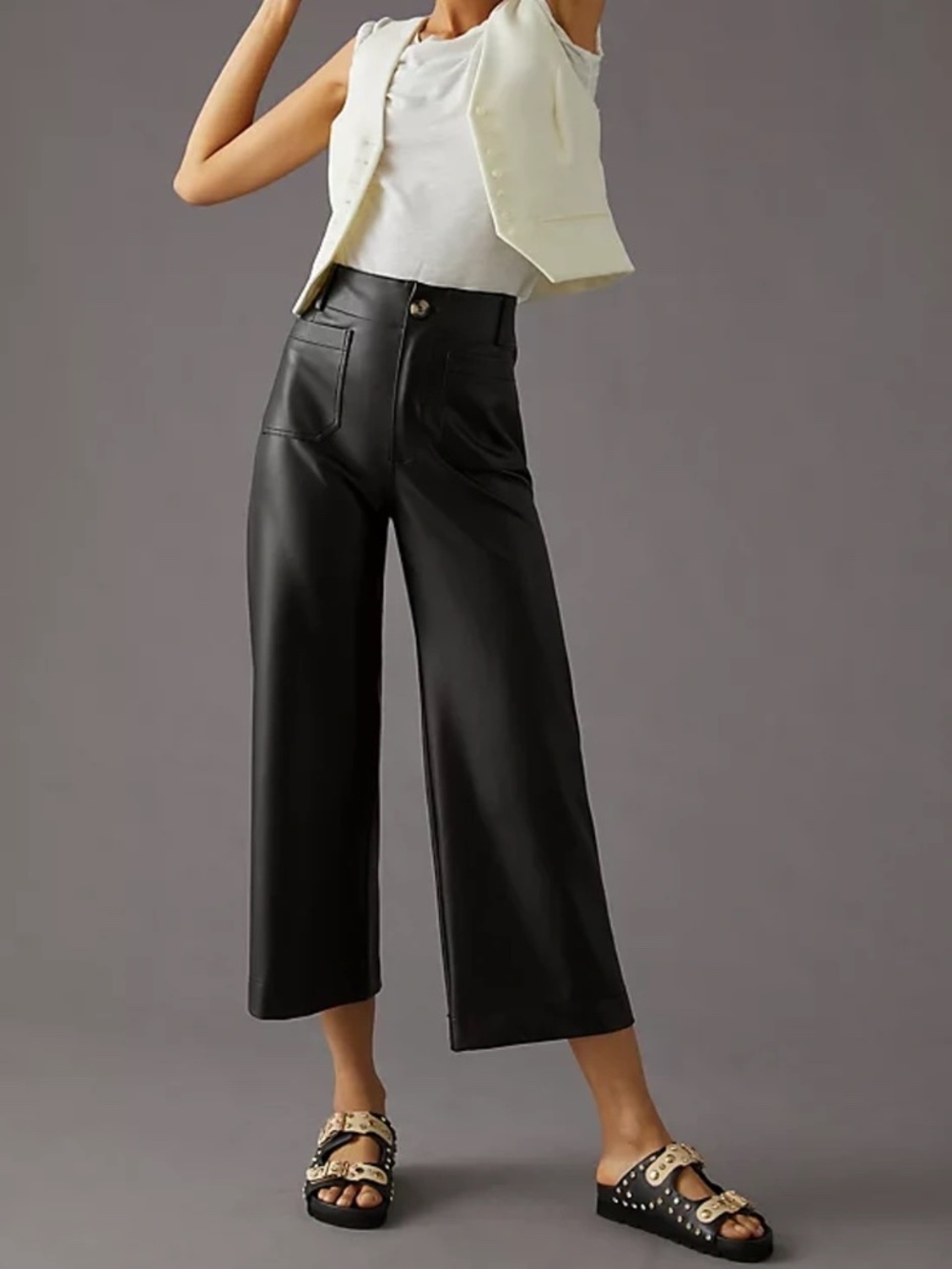 Maeve Colette Faux-Leather High-Rise Wide-Leg Cropped Pants